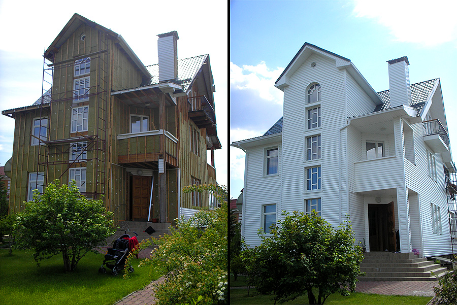 Домах сразу после того. Дом до и после сайдинга. Реконструкция коттеджа. Фасад дома до и после. Отделка фасада до и после.